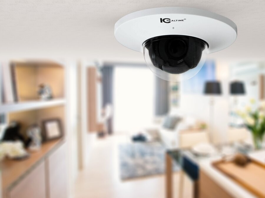 An IC Realtime surveillance camera in a living space.