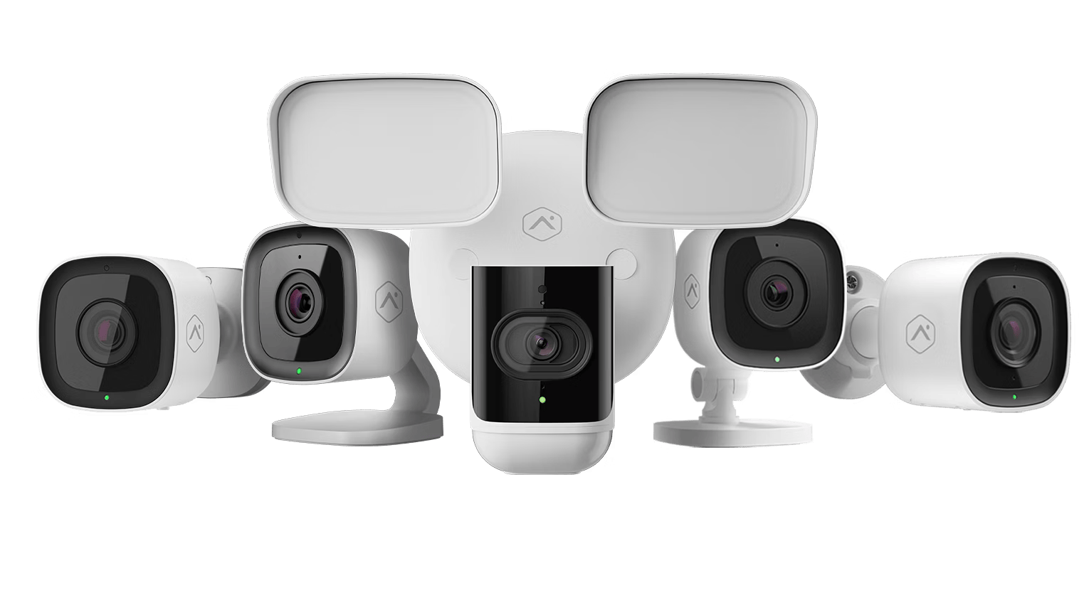 A complete suite of Alarm.com’s security cameras, including floodlight and indoor cameras, for comprehensive home monitoring solutions.